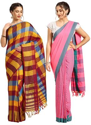 Multicolor woven blended cotton saree with blouse 1