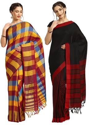 Multicolor woven blended cotton saree with blouse 1