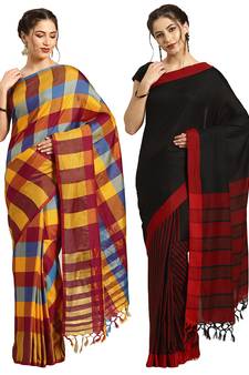 Multicolor woven blended cotton saree with blouse