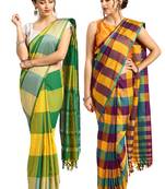 Multicolor woven blended cotton saree with blouse