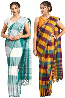 Multicolor woven blended cotton saree with blouse