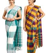 Multicolor woven blended cotton saree with blouse