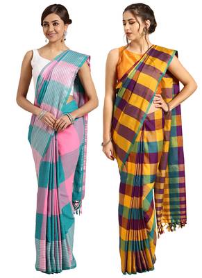 Multicolor woven blended cotton saree with blouse 1