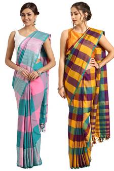 Multicolor woven blended cotton saree with blouse