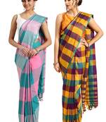 Multicolor woven blended cotton saree with blouse