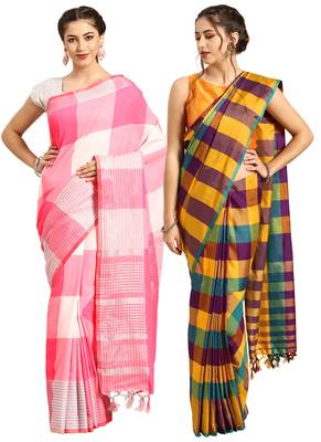 Multicolor woven blended cotton saree with blouse 1