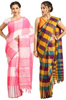 Multicolor woven blended cotton saree with blouse