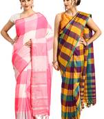 Multicolor woven blended cotton saree with blouse