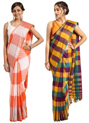 Multicolor woven blended cotton saree with blouse 1