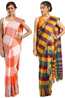 Multicolor woven blended cotton saree with blouse