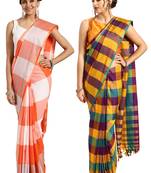 Multicolor woven blended cotton saree with blouse
