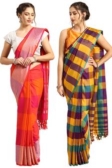 Multicolor woven blended cotton saree with blouse