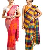 Multicolor woven blended cotton saree with blouse