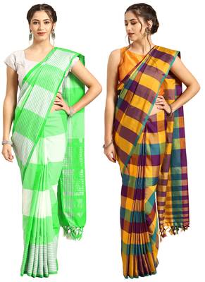 Multicolor woven blended cotton saree with blouse 1