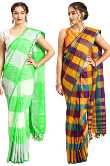 Multicolor woven blended cotton saree with blouse