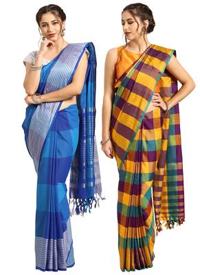 Multicolor woven blended cotton saree with blouse 1
