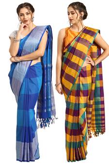 Multicolor woven blended cotton saree with blouse