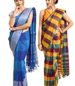Multicolor woven blended cotton saree with blouse