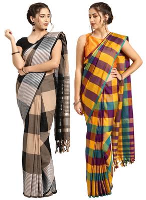 Multicolor woven blended cotton saree with blouse 1