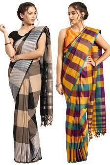Multicolor woven blended cotton saree with blouse