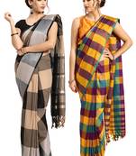 Multicolor woven blended cotton saree with blouse