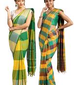 Multicolor woven blended cotton saree with blouse