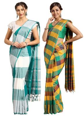 Multicolor woven blended cotton saree with blouse 1