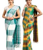 Multicolor woven blended cotton saree with blouse