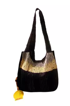 Luscious Black Colour Sequined Jhola Bag