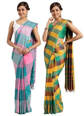 Multicolor woven blended cotton saree with blouse 1