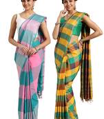 Multicolor woven blended cotton saree with blouse