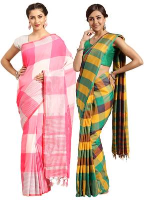Multicolor woven blended cotton saree with blouse 1