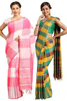 Multicolor woven blended cotton saree with blouse