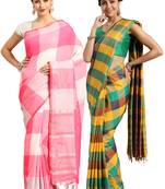 Multicolor woven blended cotton saree with blouse