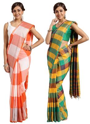 Multicolor woven blended cotton saree with blouse 1