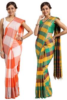 Multicolor woven blended cotton saree with blouse