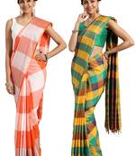 Multicolor woven blended cotton saree with blouse
