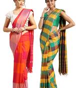 Multicolor woven blended cotton saree with blouse