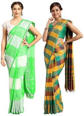 Multicolor woven blended cotton saree with blouse 1