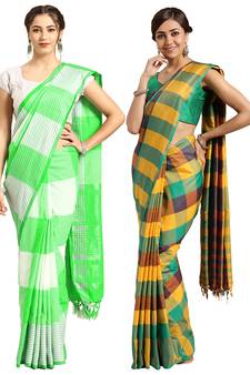 Multicolor woven blended cotton saree with blouse