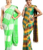 Multicolor woven blended cotton saree with blouse