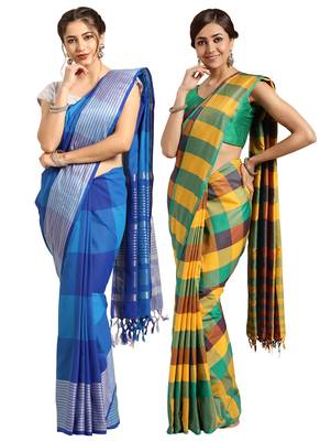 Multicolor woven blended cotton saree with blouse 1