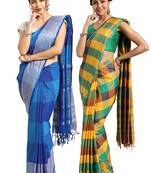 Multicolor woven blended cotton saree with blouse