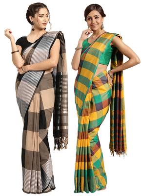 Multicolor woven blended cotton saree with blouse 1