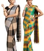 Multicolor woven blended cotton saree with blouse