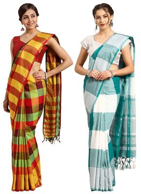 Multicolor woven blended cotton saree with blouse 1
