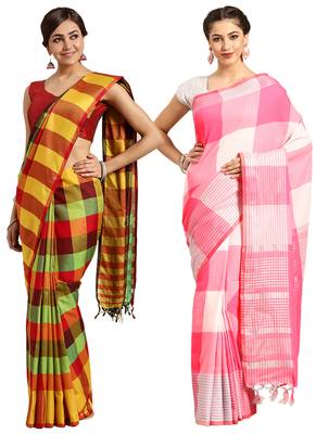 Multicolor woven blended cotton saree with blouse 1