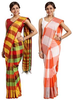 Multicolor woven blended cotton saree with blouse 1