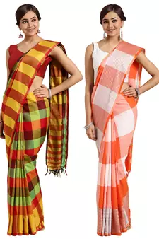 Multicolor woven blended cotton saree with blouse