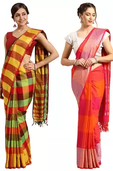 Multicolor woven blended cotton saree with blouse